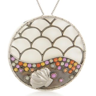 White Agate and Colors of Sapphire Sterling Silver Sea Pendant with