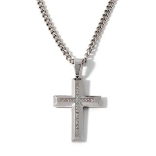 Mens Stainless Steel .12ct Diamond Encrusted Cross with 24 Chain at