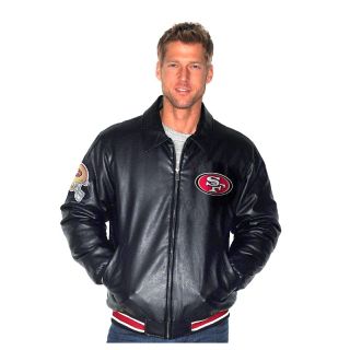 III NFL Fashion Leather Like Jacket with Chenille Logos   49ers