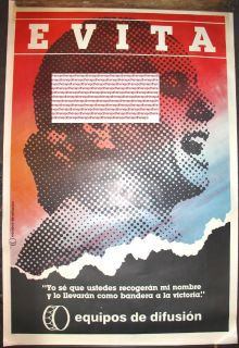 RARE Evita Peron Political Poster 70 S