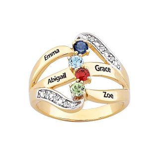 Mothers Two Tone Name and Birthstone Diamond Ring