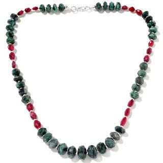 175ct Emerald and Ruby Faceted Bead Sterling Silver 18 Necklace