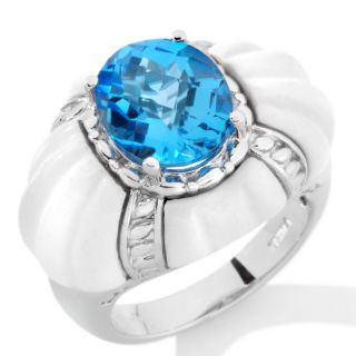 Victoria Wieck Swiss Blue Topaz and White Agate Dome Ring