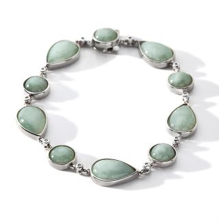 Sterling Silver Pear Shaped Green Jade Line Bracelet