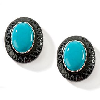 Turquoise and Black Onyx Sterling Silver Snake Print Earrings