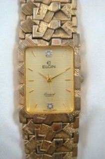 Vintage Elgin Diamond Quartz Mens Dress Wrist Watch Japan Movement