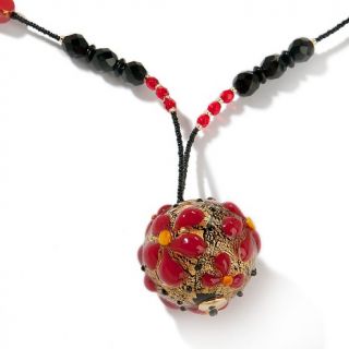 Murano by Manuela Black, Red and Gold Color Glass Ball Necklace