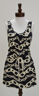 Milly New York Dress Medium 6 8 $295 Chain Link Print Nautical Navy