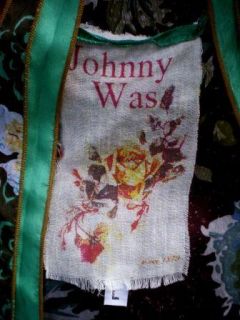Johnny Was Sheer Rayon Dress L Brown Floral Print Red Green Pockets V