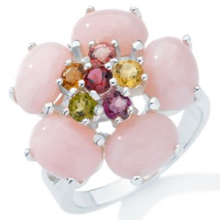 Peruvian Pink Opal and Tourmaline Sterling Silver Cluster Ring