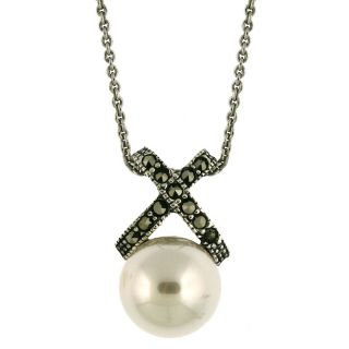 105 9128 simulated pearl and marcasite sterling silver x pendant note