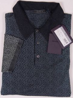 Prada Polo $865 Black Blue Fade Design 3 BTN 100 Wool Couture Polo XXL