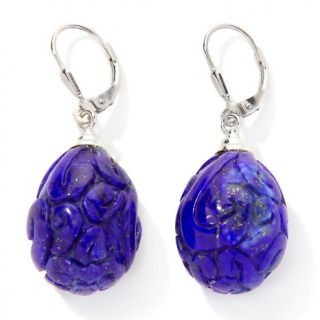 Sally C Treasures Carved Lapis Drop Sterling Silver Earrings