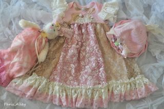 Pink Saphire French Lace Dress Teddy Bear Hat Set 4 Himstedt Doll