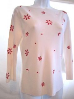 Sz M Cyrus Sweater Boat Neck White Red Embroidery Holiday Rayon Nylon