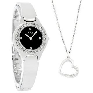 ESQ by Movado Nola Crystal Ladies Bangle Bracelet Watch Heart Necklace