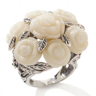 Sally C Treasures White Coral Rose Bouquet Sterling Silver Ring at