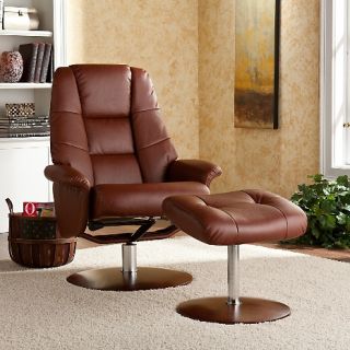 Recluse Bay Recliner and Ottoman   Cognac Bonded Leather at