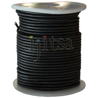 2mm Round Matte Black Genuine Leather Cord 25 Metters Spool