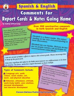 Spanish English Comments for Report Cards Notes Going Home