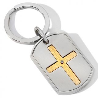 155 986 men s 2 tone cz accented stainless steel key chain with cross
