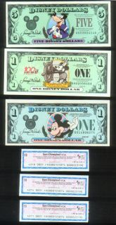 Group Lot 3 Disney Dollar Notes Euro Mickey Coupons