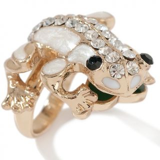 157 433 justine simmons jewelry crystal and enamel goldtone frog ring