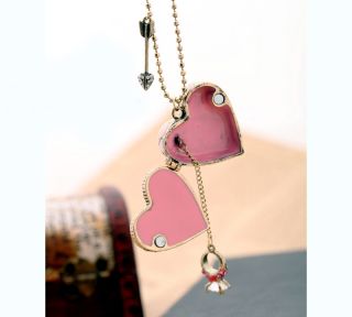 Antique Girls Necklaces Fashion Pink Heart Pendant Bronze Beaded