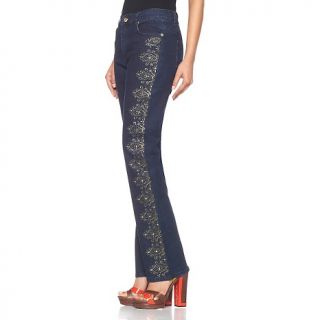 Diane Gilman DG2 Goldtone Studded and Embroidered Boot Cut Jeans