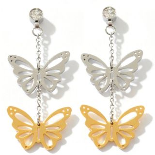 165 946 stately steel stately steel 2 tone butterfly drop earrings