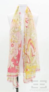 Emilio Pucci Pink & Yellow Silk Embroidered Floral Print Scarf