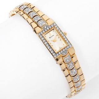 184 249 bulova bulova ladies rectangle dial goldtone crystal bracelet