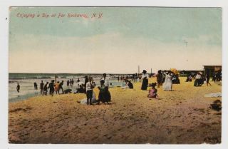 Far Rockaway Beach Queens NY People Bathing on Beach Used 1911