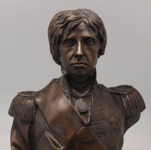 BRONZE BUST OF LORD ADMIRAL NELSON   SOLID MARBLE BASE   37CM HIGH