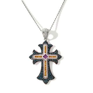 182 210 4ct multicolored sapphire and diamond cross pendant with 18