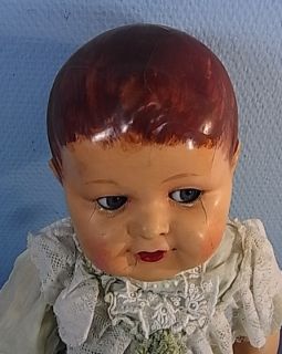 LA2 110 Used Baby Doll Composition and Eyes Glass Antique German 1920