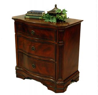 Traditional Mahogany Three Drawer Nightstand   Features dovetailed