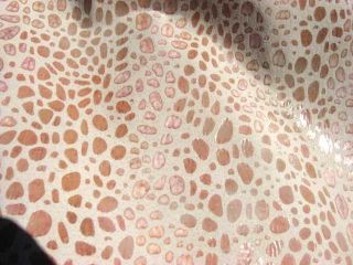   leather hide skin GLOSS SALMON PINK EXOTIC REPTILE PRINT ON CREAM