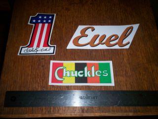 EVEL KNIEVEL HELMET VINYL DECAL SET + 3 Evel Knievel stickers. FREE