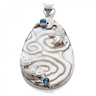 205 918 sajen mother of pearl and blue topaz pendant with fish accents