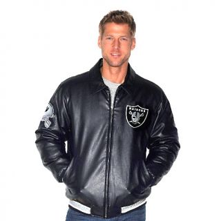 193 076 g iii fashion leather like jacket with chenille logos raiders