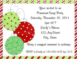Personalized Christmas Ornament Swap Exchange Party Invitations w