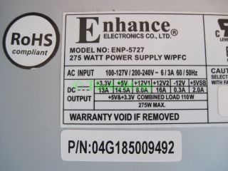 Enhance Asus ENP 5727 275W Power Supply Fatx TFX 12V Power Supply SFF