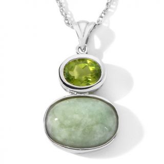 Green Jade and Peridot Pendant With 18 Sterling Silver Chain