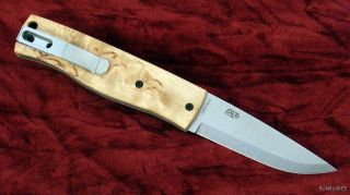 Enzo Knife PK70 Scandi Grind CPM S30V Curly Birch Slip Joint Pocket