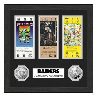 222 447 oakland raiders framed super bowl tickets and coins note