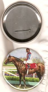 Cigar Race Horse Metal Pinback Button Jerry Bailey Up