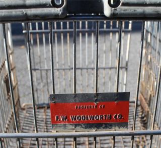  ANTIQUE INDUSTRIAL WIRE BASKET F W WOOLWORTH SHIPPING CART WHEELS MINI