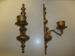 Vintage Pair of Brass Wall Mount Candle Stick Holders Sconces m