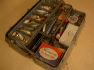 Antique FALLS CITY Tackle Box vintage Fishing Lures old reel my buddy